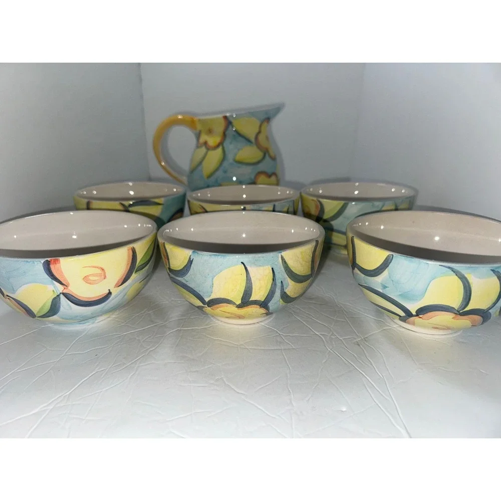 Artist's Touch Spring Accent Heritage Mint Pitcher w/6 Bowls Flowers RARE